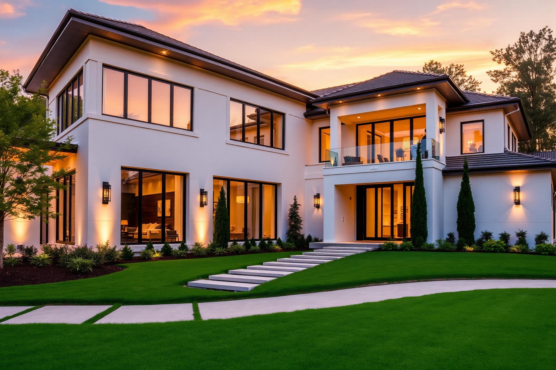 Modern luxury home at golden hour